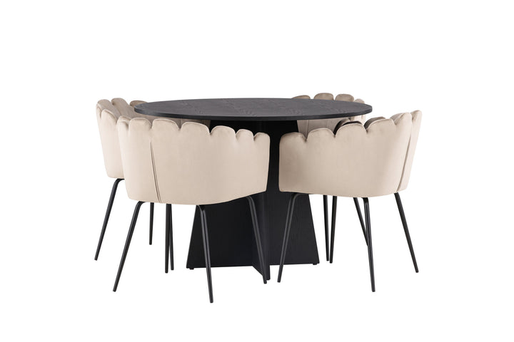 Venture Home Bootcut Round Dining Table - Black / Black Fanéer +Limhamn Chair - Black / Beige Velvet _4