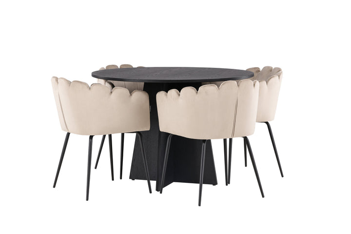Venture Home Bootcut Round Dining Table - Black / Black Fanéer +Limhamn Chair - Black / Beige Velvet _4