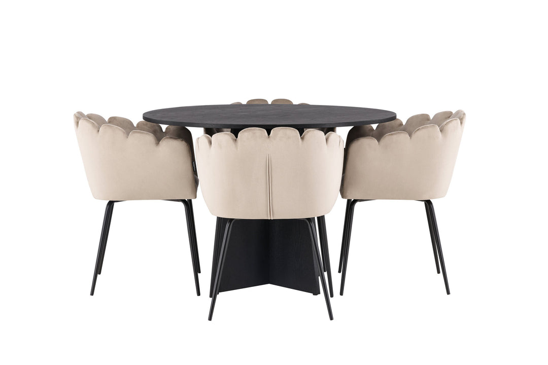 Venture Home Bootcut Round Dining Table - Black / Black Fanéer +Limhamn Chair - Black / Beige Velvet _4