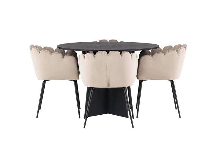 Venture Home Bootcut Round Dining Table - Black / Black Fanéer +Limhamn Chair - Black / Beige Velvet _4