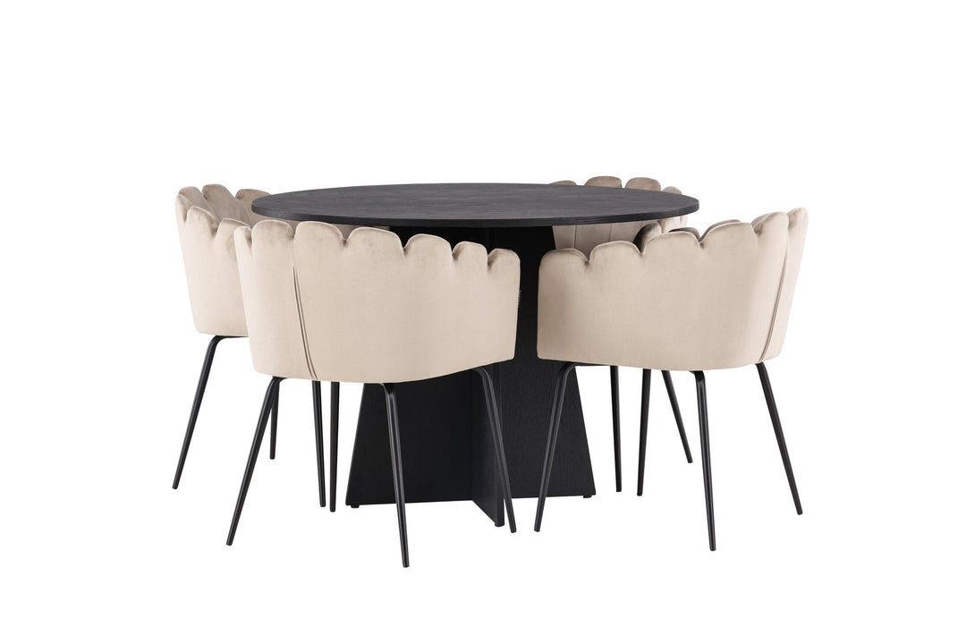 Venture Home Bootcut Round Dining Table - Black / Black Fanéer +Limhamn Chair - Black / Beige Velvet _4