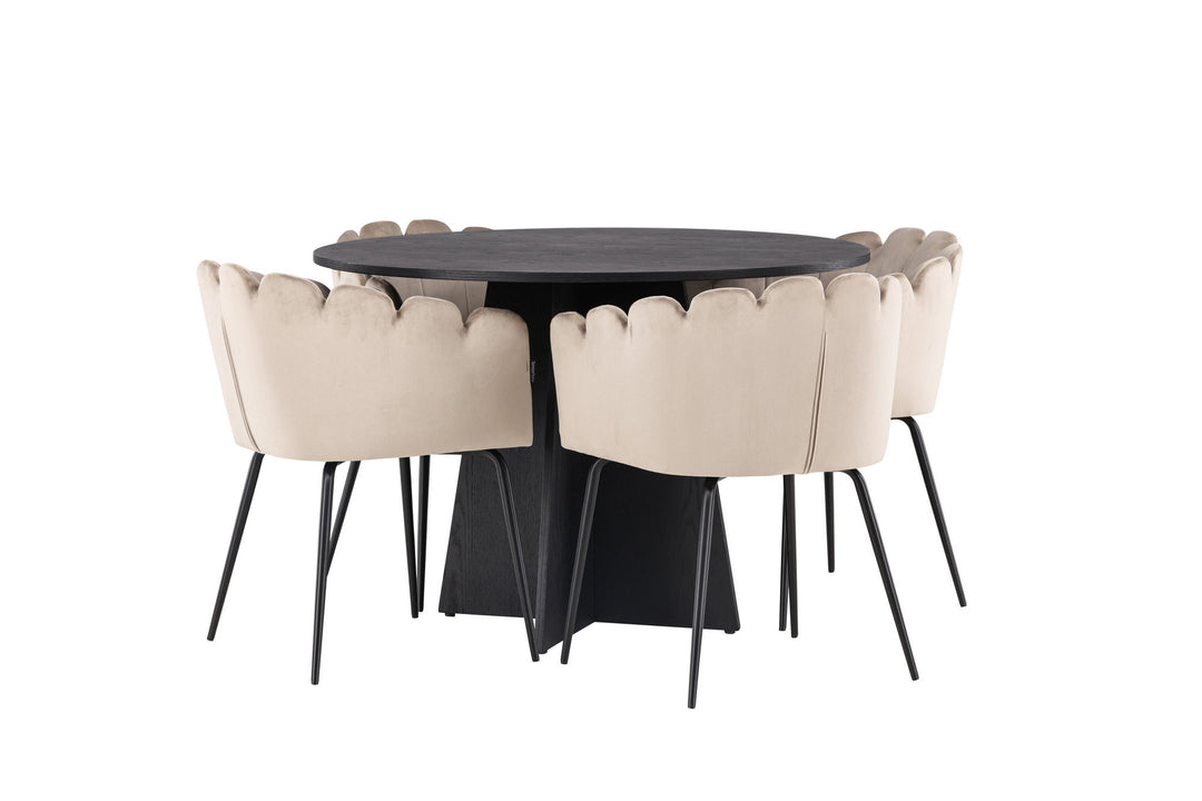 Venture Home Bootcut Round Dining Table - Black / Black Fanéer +Limhamn Chair - Black / Beige Velvet _4