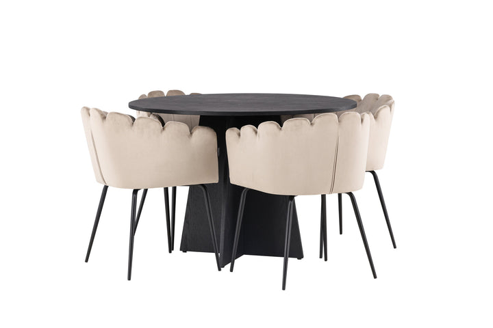 Venture Home Bootcut Round Dining Table - Black / Black Fanéer +Limhamn Chair - Black / Beige Velvet _4
