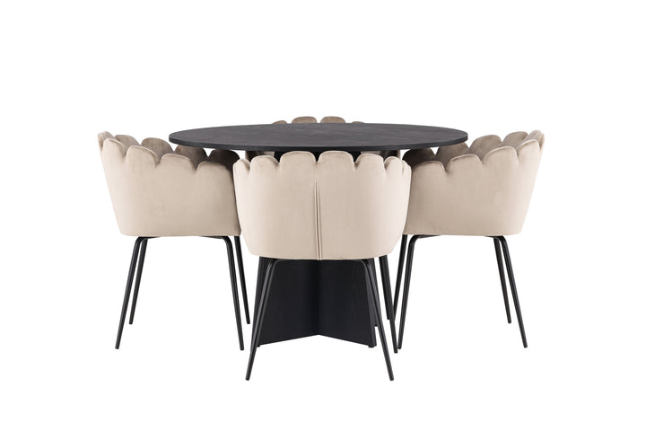 Venture Home Bootcut Round Dining Table - Black / Black Fanéer +Limhamn Chair - Black / Beige Velvet _4