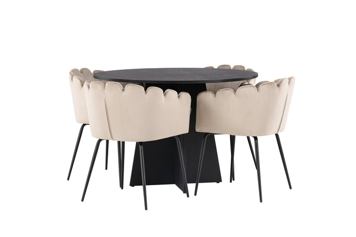 Venture Home Bootcut Round Dining Table - Black / Black Fanéer +Limhamn Chair - Black / Beige Velvet _4