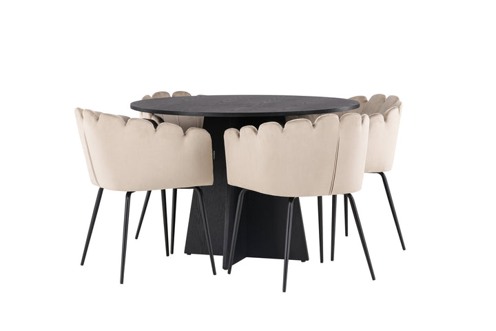 Venture Home Bootcut Round Dining Table - Black / Black Fanéer +Limhamn Chair - Black / Beige Velvet _4