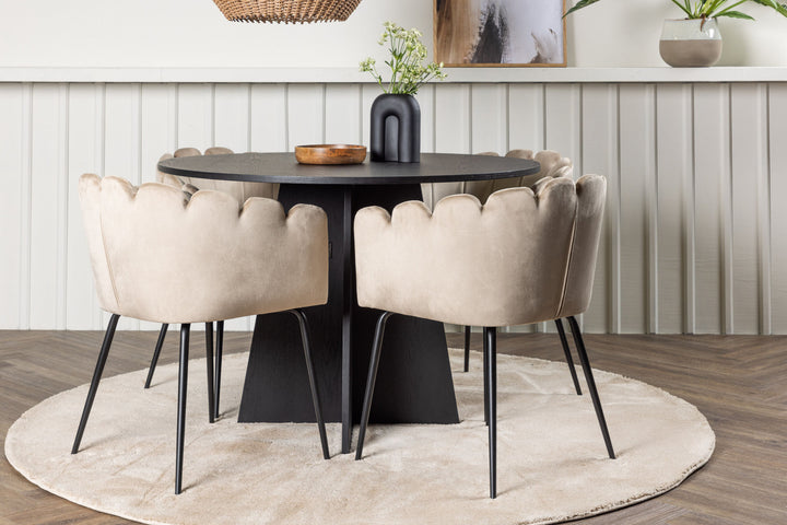 Venture Home Bootcut Round Dining Table - Black / Black Fanéer +Limhamn Chair - Black / Beige Velvet _4