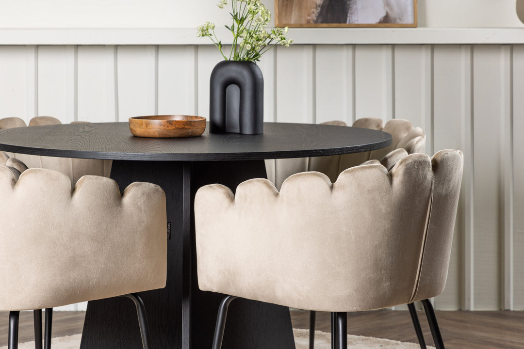 Venture Home Bootcut Round Dining Table - Black / Black Fanéer +Limhamn Chair - Black / Beige Velvet _4