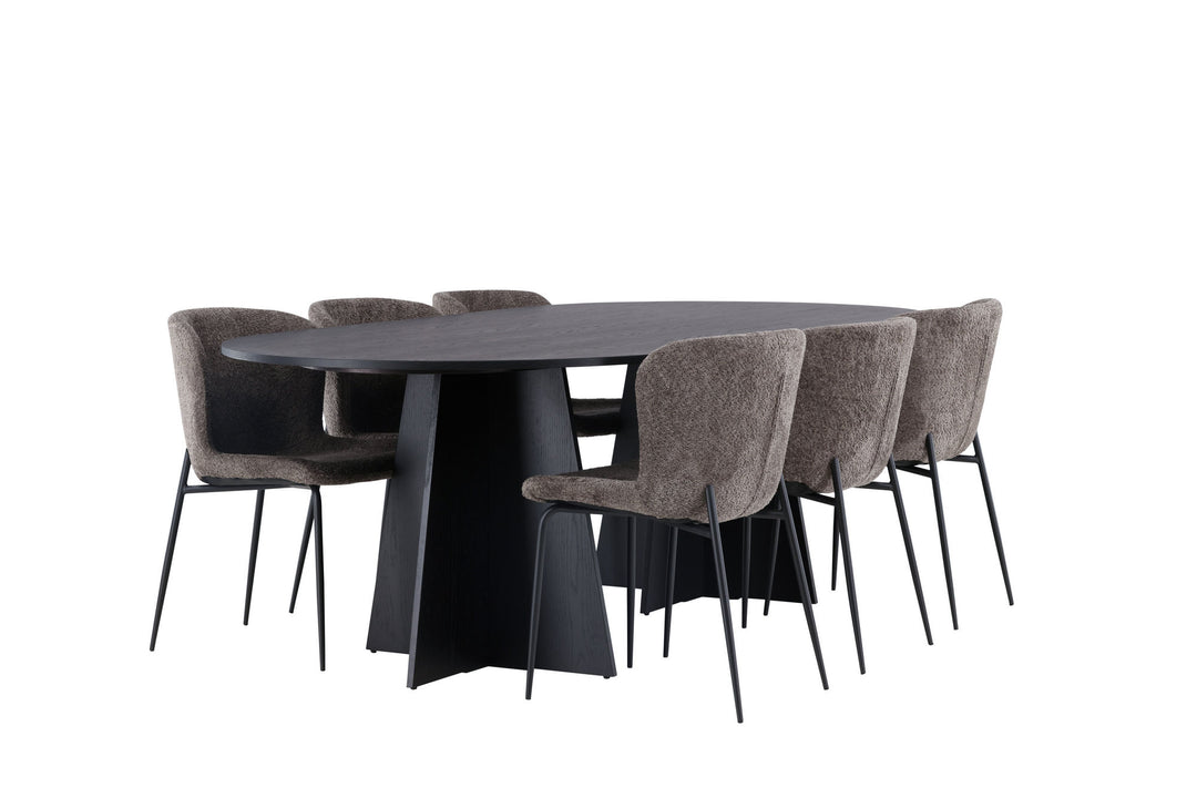 Venture Home Bootcut Oval Dining Table - Black / Black Fanéer +Modesto Dining Chair - Grey / Smoked Black Boucle _6