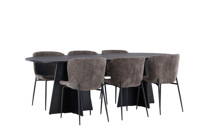 Venture Home Bootcut Oval Dining Table - Black / Black Fanéer +Modesto Dining Chair - Grey / Smoked Black Boucle _6