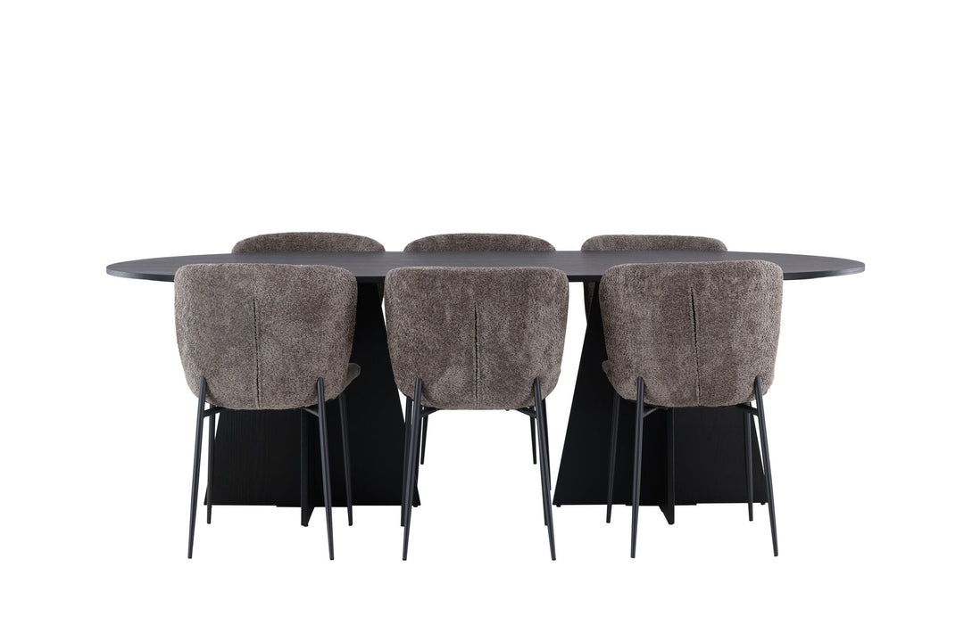 Venture Home Bootcut Oval Dining Table - Black / Black Fanéer +Modesto Dining Chair - Grey / Smoked Black Boucle _6