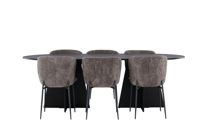 Venture Home Bootcut Oval Dining Table - Black / Black Fanéer +Modesto Dining Chair - Grey / Smoked Black Boucle _6