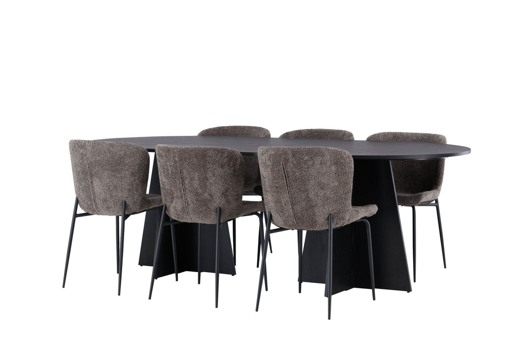 Venture Home Bootcut Oval Dining Table - Black / Black Fanéer +Modesto Dining Chair - Grey / Smoked Black Boucle _6