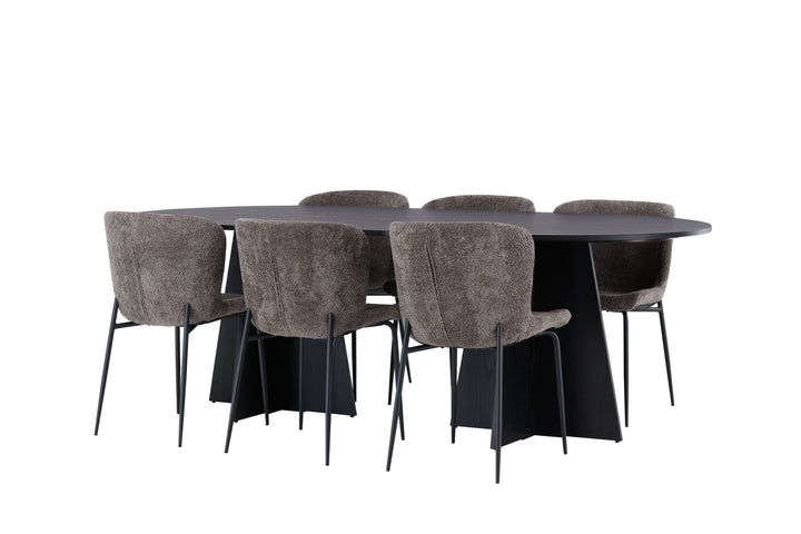 Venture Home Bootcut Oval Dining Table - Black / Black Fanéer +Modesto Dining Chair - Grey / Smoked Black Boucle _6