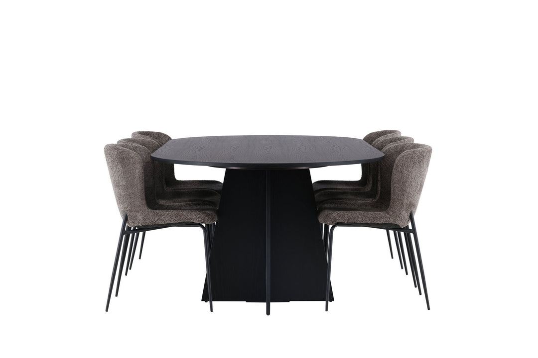 Venture Home Bootcut Oval Dining Table - Black / Black Fanéer +Modesto Dining Chair - Grey / Smoked Black Boucle _6