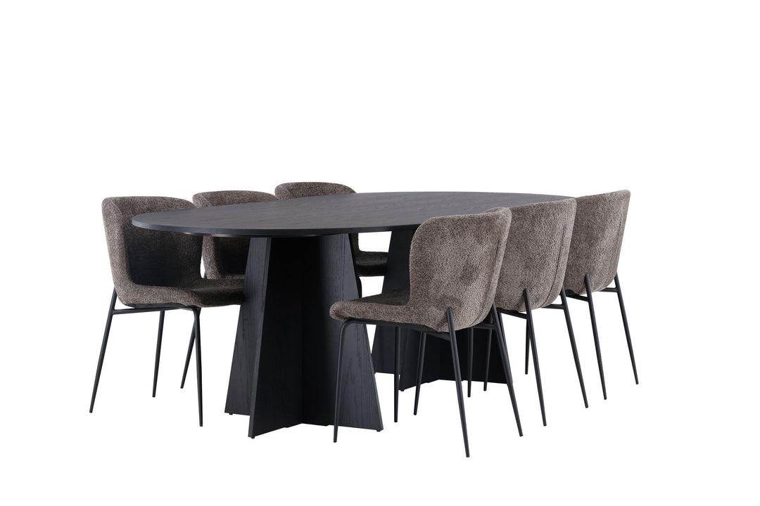 Venture Home Bootcut Oval Dining Table - Black / Black Fanéer +Modesto Dining Chair - Grey / Smoked Black Boucle _6