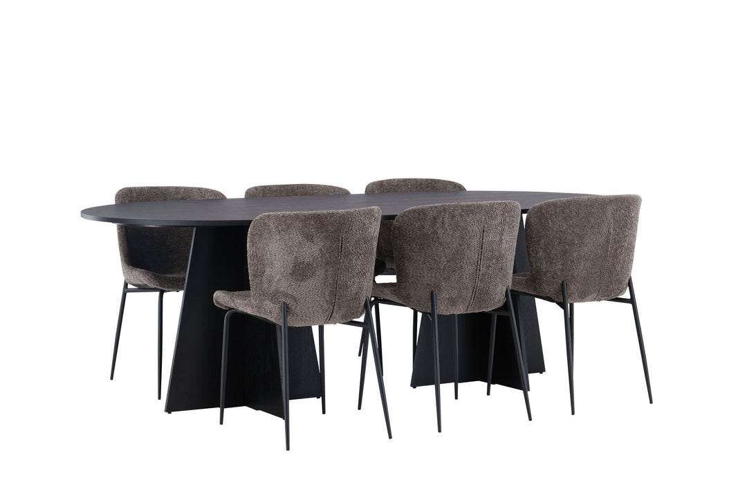 Venture Home Bootcut Oval Dining Table - Black / Black Fanéer +Modesto Dining Chair - Grey / Smoked Black Boucle _6
