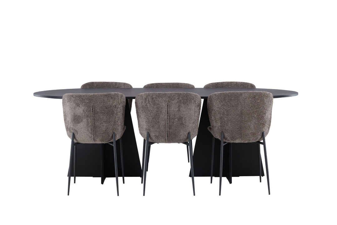 Venture Home Bootcut Oval Dining Table - Black / Black Fanéer +Modesto Dining Chair - Grey / Smoked Black Boucle _6