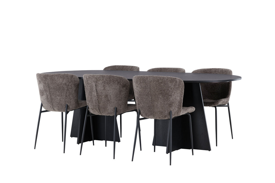 Venture Home Bootcut Oval Dining Table - Black / Black Fanéer +Modesto Dining Chair - Grey / Smoked Black Boucle _6