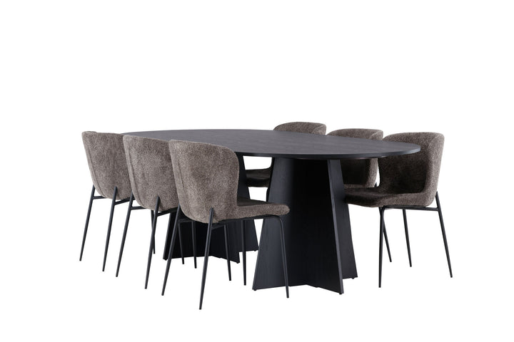 Venture Home Bootcut Oval Dining Table - Black / Black Fanéer +Modesto Dining Chair - Grey / Smoked Black Boucle _6