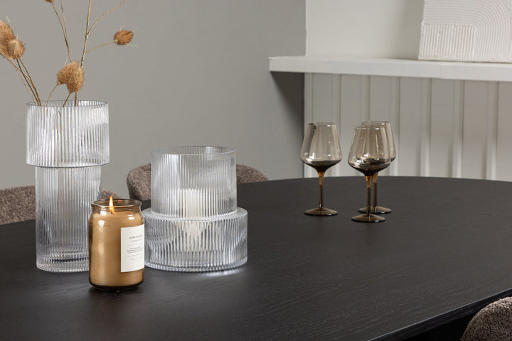 Venture Home Bootcut Oval Dining Table - Black / Black Fanéer +Modesto Dining Chair - Grey / Smoked Black Boucle _6