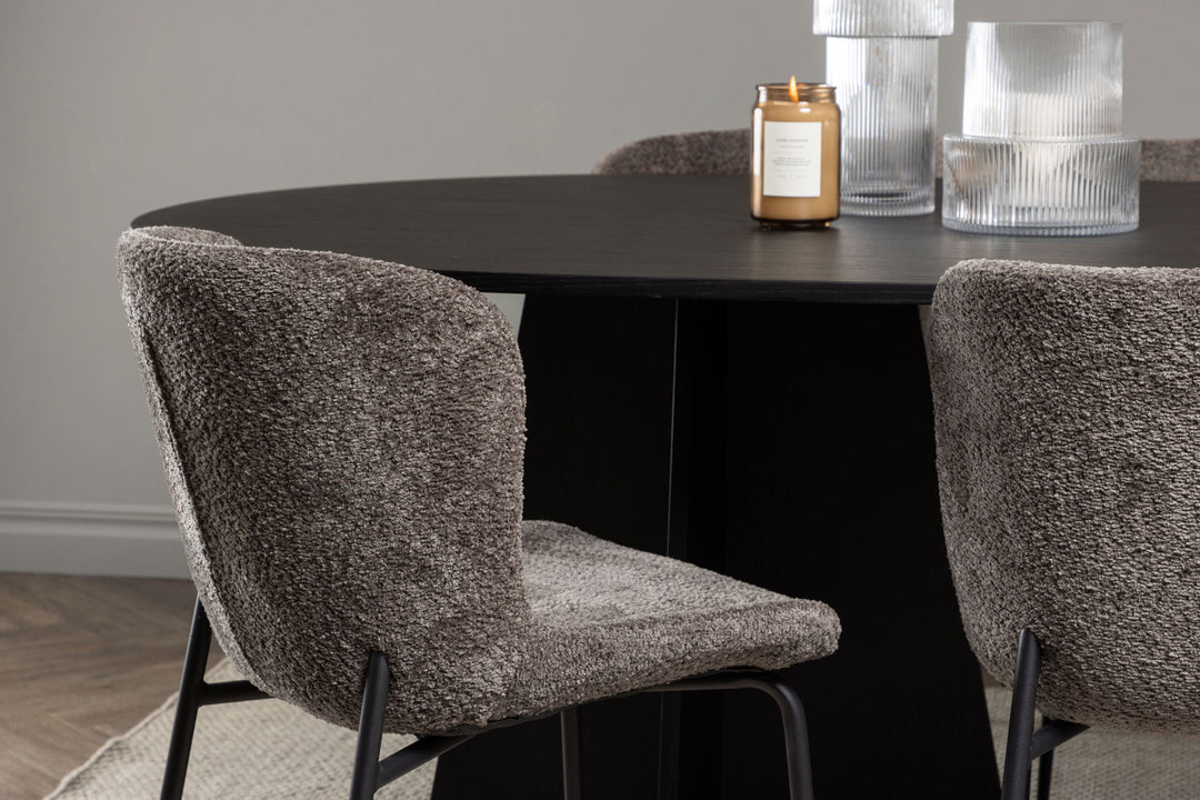 Venture Home Bootcut Oval Dining Table - Black / Black Fanéer +Modesto Dining Chair - Grey / Smoked Black Boucle _6