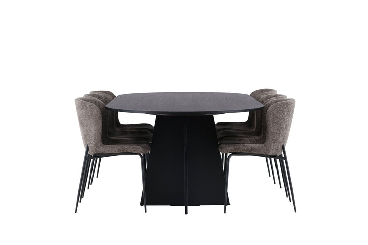 Venture Home Bootcut Oval Dining Table - Black / Black Fanéer +Modesto Dining Chair - Beige / Beige Boucle _6