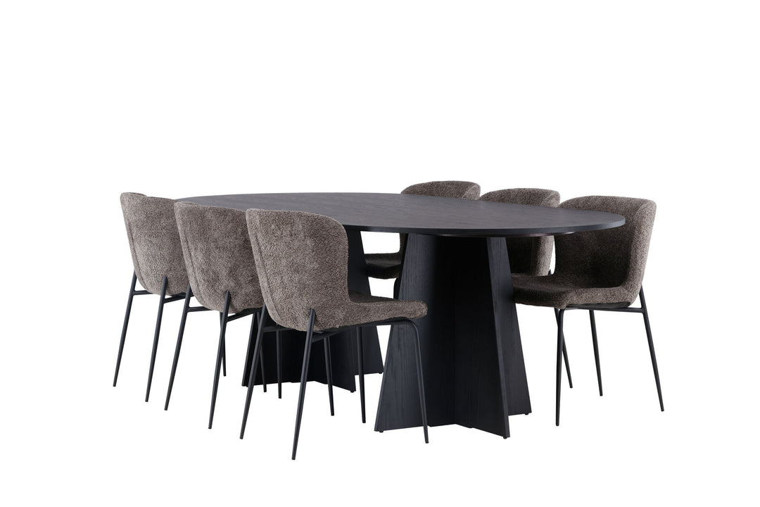 Venture Home Bootcut Oval Dining Table - Black / Black Fanéer +Modesto Dining Chair - Beige / Beige Boucle _6