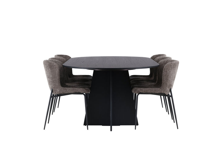 Venture Home Bootcut Oval Dining Table - Black / Black Fanéer +Modesto Dining Chair - Beige / Beige Boucle _6