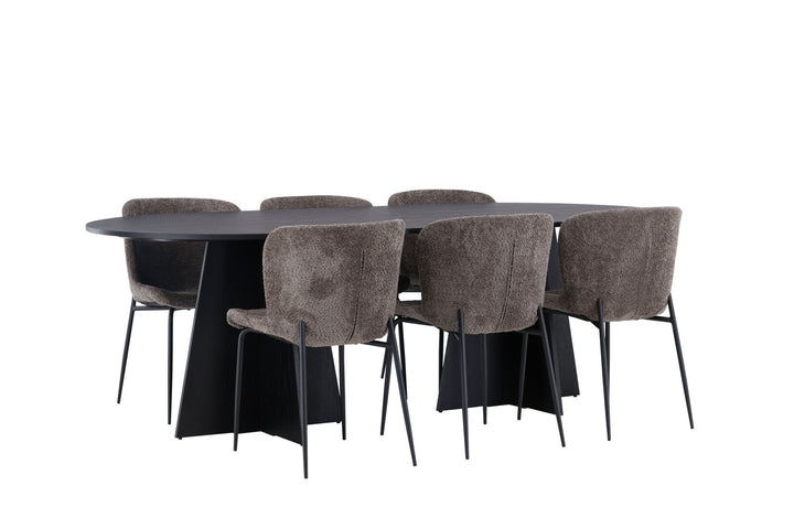 Venture Home Bootcut Oval Dining Table - Black / Black Fanéer +Modesto Dining Chair - Beige / Beige Boucle _6