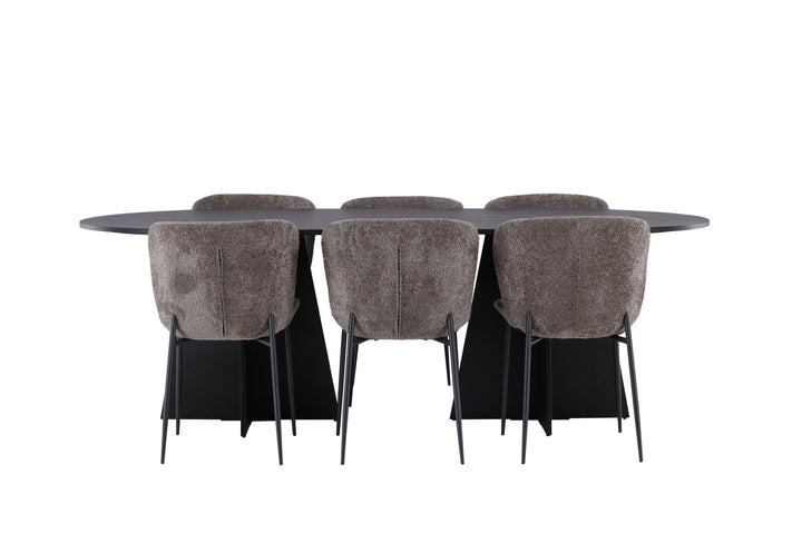 Venture Home Bootcut Oval Dining Table - Black / Black Fanéer +Modesto Dining Chair - Beige / Beige Boucle _6