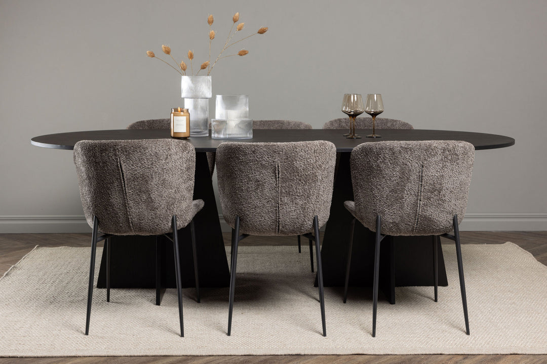 Venture Home Bootcut Oval Dining Table - Black / Black Fanéer +Modesto Dining Chair - Beige / Beige Boucle _6