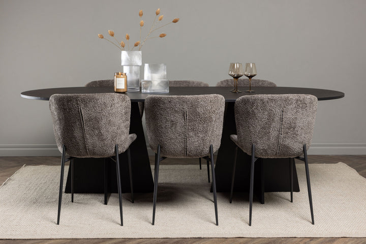 Venture Home Bootcut Oval Dining Table - Black / Black Fanéer +Modesto Dining Chair - Beige / Beige Boucle _6