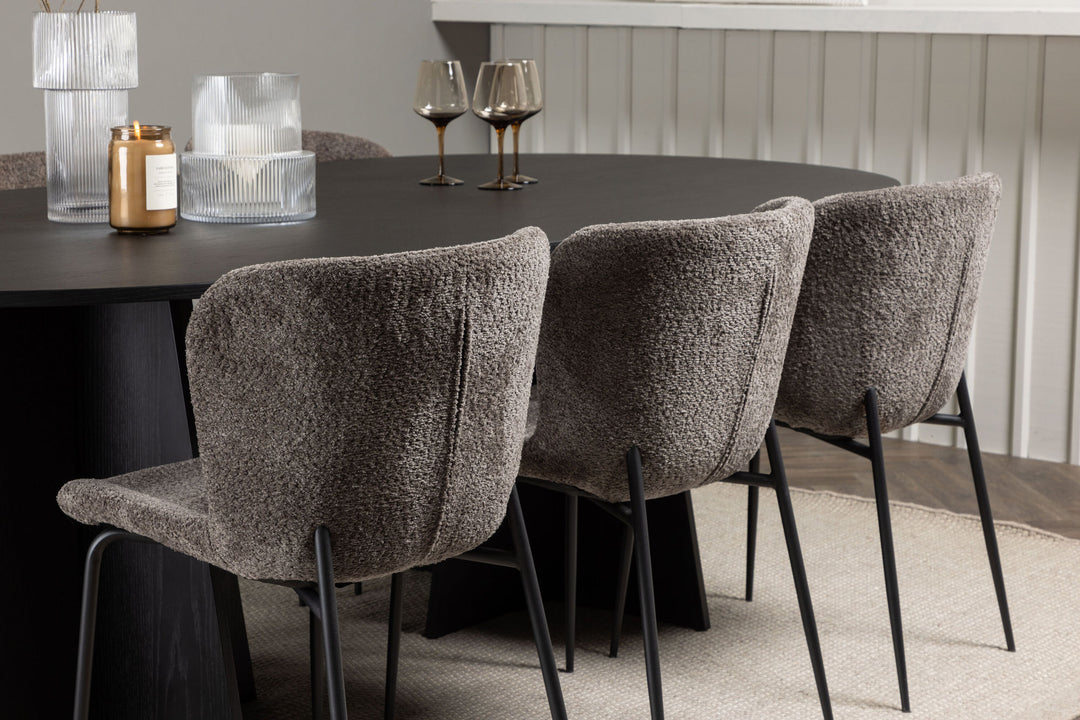 Venture Home Bootcut Oval Dining Table - Black / Black Fanéer +Modesto Dining Chair - Beige / Beige Boucle _6