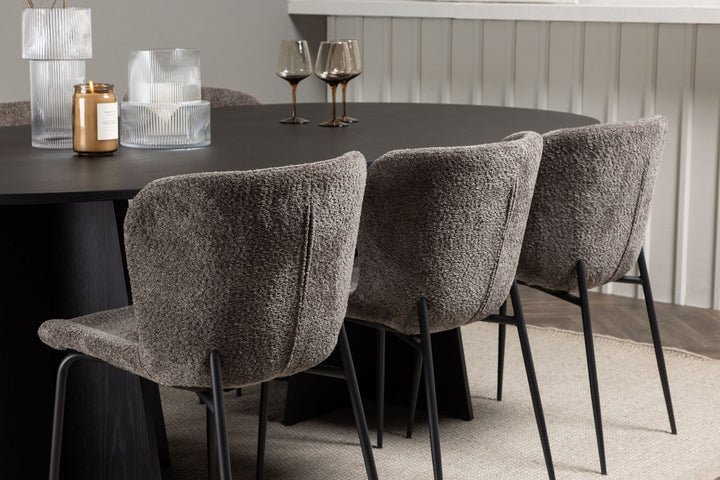 Venture Home Bootcut Oval Dining Table - Black / Black Fanéer +Modesto Dining Chair - Beige / Beige Boucle _6