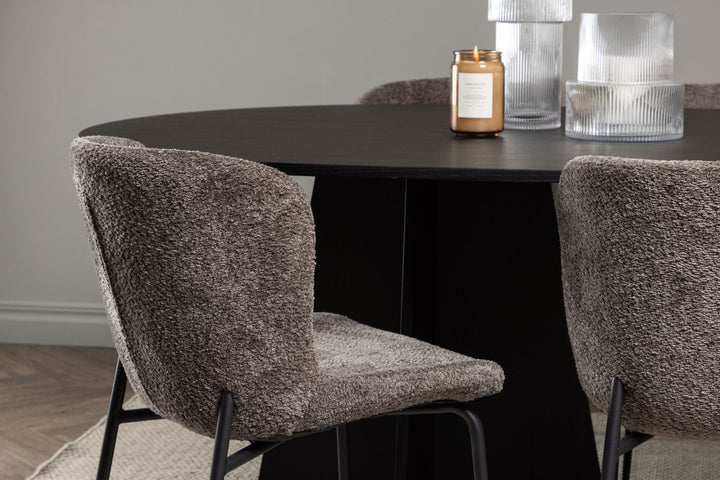 Venture Home Bootcut Oval Dining Table - Black / Black Fanéer +Modesto Dining Chair - Beige / Beige Boucle _6