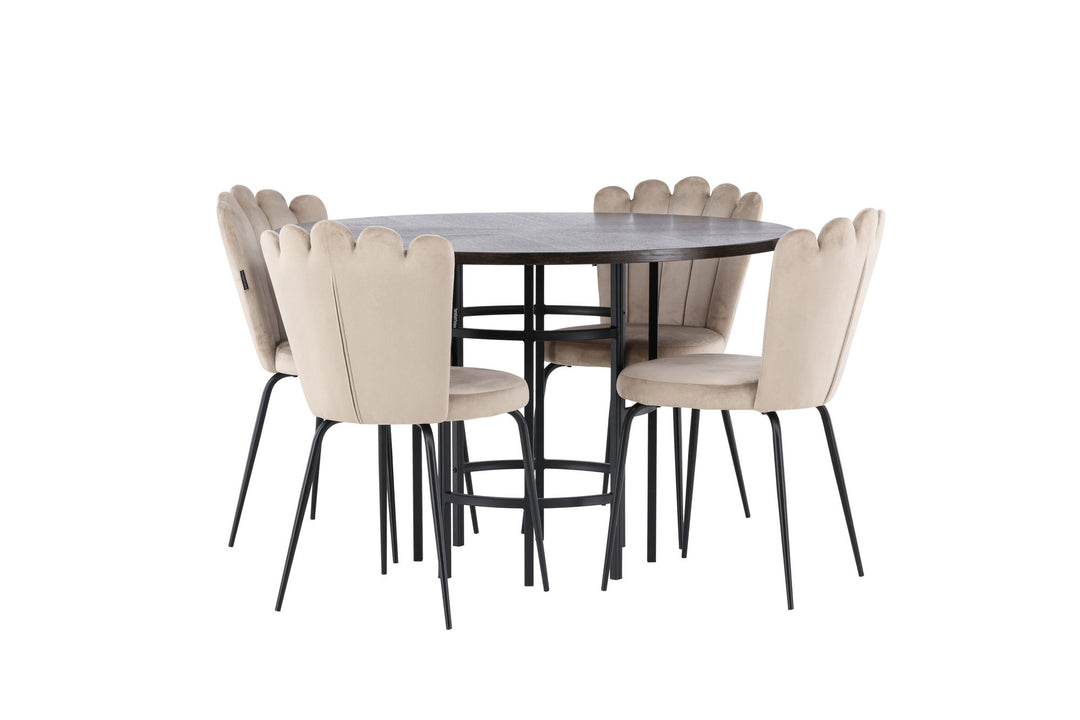 Venture Home Copenhagen Dining Table - Black / Mocca Veneer +Limhamn Light Chair - Black / Beige Velvet _4