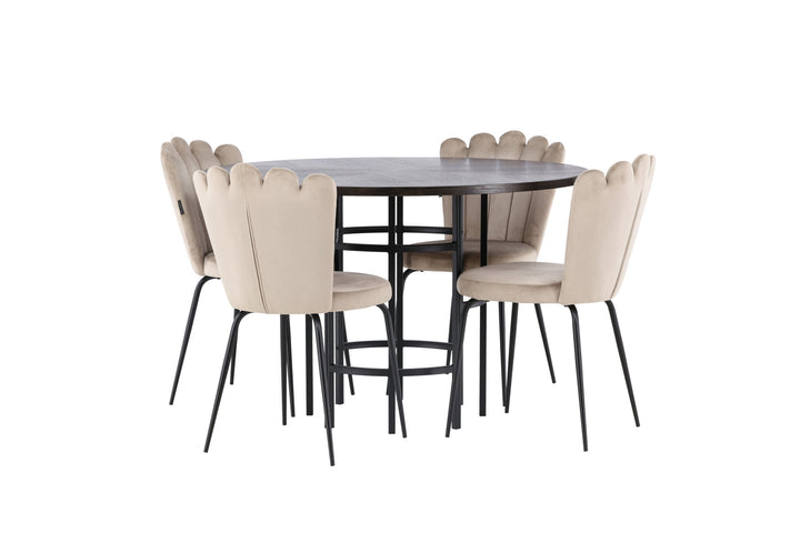 Venture Home Copenhagen Dining Table - Black / Mocca Veneer +Limhamn Light Chair - Black / Beige Velvet _4