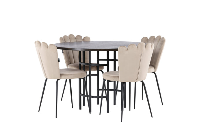Venture Home Copenhagen Dining Table - Black / Mocca Veneer +Limhamn Light Chair - Black / Beige Velvet _4