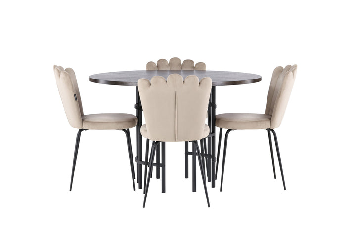 Venture Home Copenhagen Dining Table - Black / Mocca Veneer +Limhamn Light Chair - Black / Beige Velvet _4
