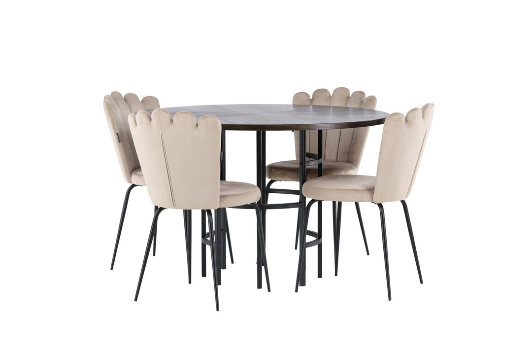 Venture Home Copenhagen Dining Table - Black / Mocca Veneer +Limhamn Light Chair - Black / Beige Velvet _4