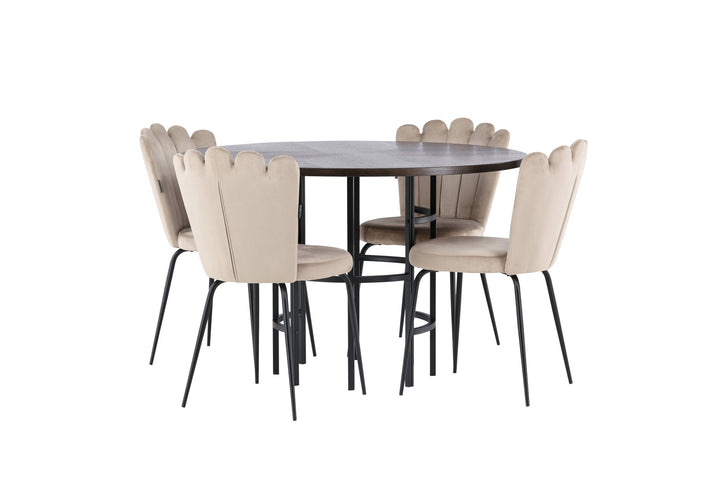 Venture Home Copenhagen Dining Table - Black / Mocca Veneer +Limhamn Light Chair - Black / Beige Velvet _4