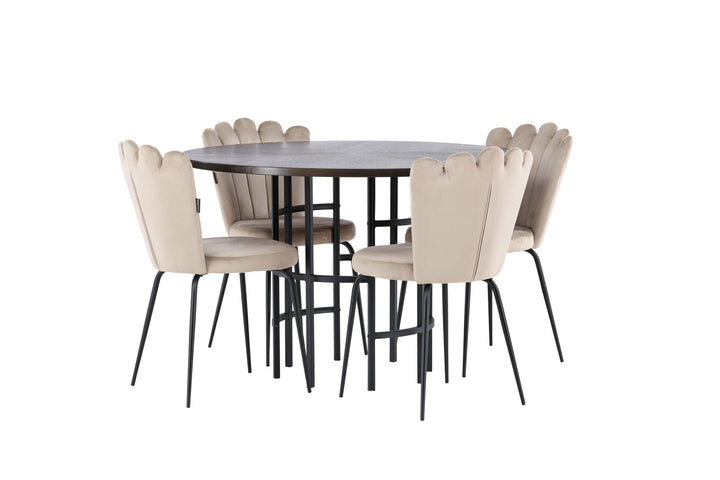 Venture Home Copenhagen Dining Table - Black / Mocca Veneer +Limhamn Light Chair - Black / Beige Velvet _4