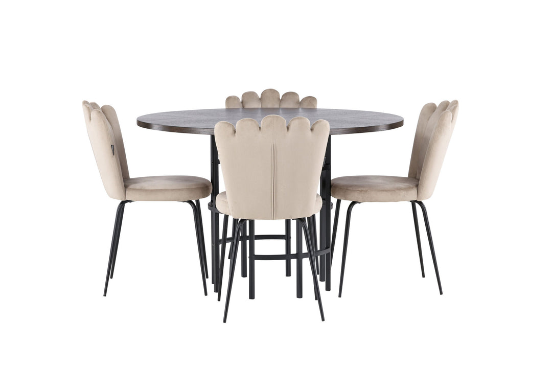 Venture Home Copenhagen Dining Table - Black / Mocca Veneer +Limhamn Light Chair - Black / Beige Velvet _4