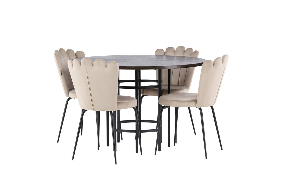 Venture Home Copenhagen Dining Table - Black / Mocca Veneer +Limhamn Light Chair - Black / Beige Velvet _4