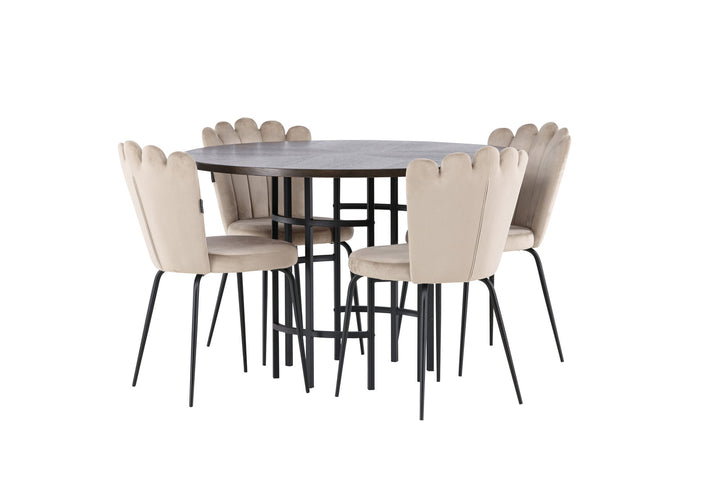 Venture Home Copenhagen Dining Table - Black / Mocca Veneer +Limhamn Light Chair - Black / Beige Velvet _4