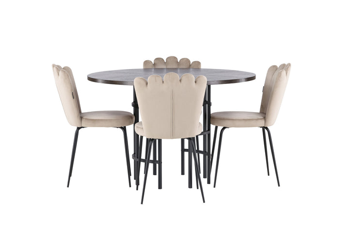 Venture Home Copenhagen Dining Table - Black / Mocca Veneer +Limhamn Light Chair - Black / Beige Velvet _4