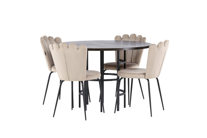 Venture Home Copenhagen Dining Table - Black / Mocca Veneer +Limhamn Light Chair - Black / Beige Velvet _4