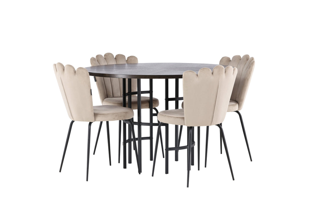 Venture Home Copenhagen Dining Table - Black / Mocca Veneer +Limhamn Light Chair - Black / Beige Velvet _4