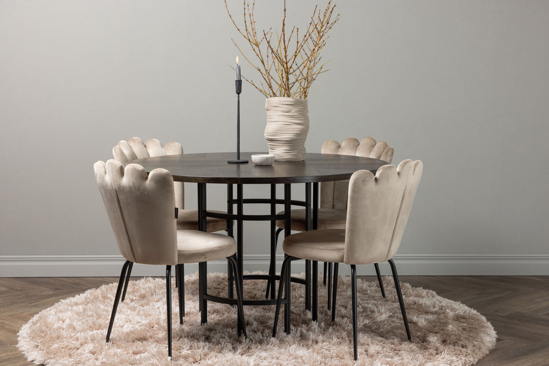 Venture Home Copenhagen Dining Table - Black / Mocca Veneer +Limhamn Light Chair - Black / Beige Velvet _4